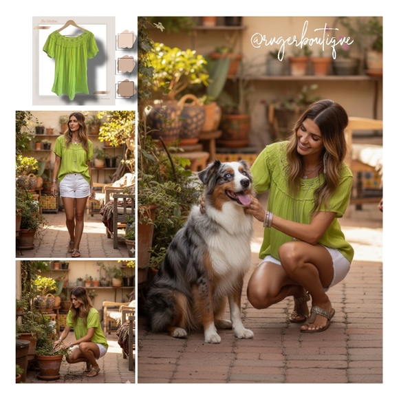 🌿New Directions Women's XL Avocado Green Lace Cut Crew Neck Puff Sleeve-Cute!! - Picture 8 of 10